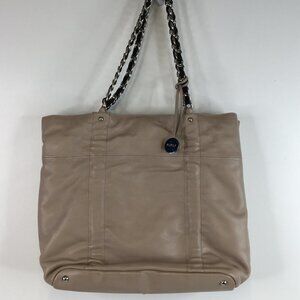 Furla Taupe Leather Tote Bag with Chain Handles